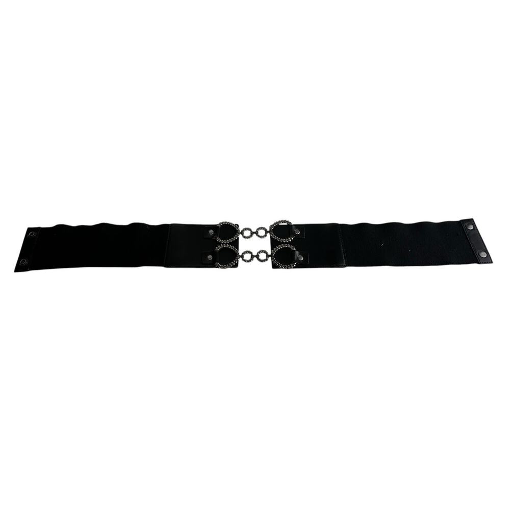Free People Wide Black Double Ring Studded Boho Western Waist Belt Size S/M - Picture 2 of 12